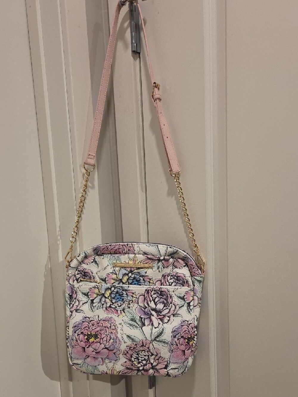 Betsey Johnson Pink and Cream Floral Crossbody Bag